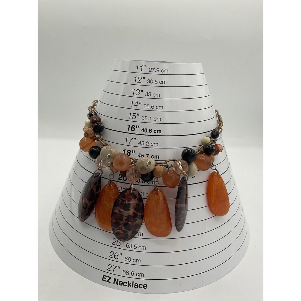 Chunky Statement Necklace Faux Tortoiseshell & Amber Beads On Gold-Tone Chain - Picture 4 of 4